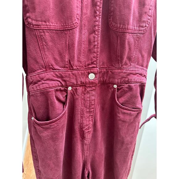 Zara The 80s Collection Devon Denim Wine Utility Jumpsuit size XS - Picture 8 of 8